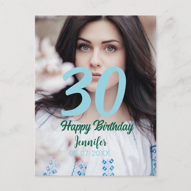 Carte Postale 30e anniversaire ajouter nom date année photo blan (Devant)