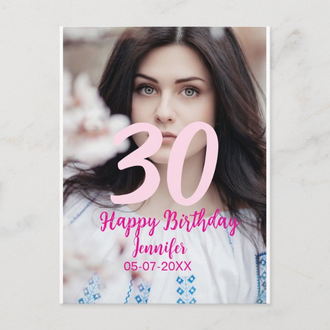 Carte Postale 30e anniversaire ajouter nom date année photo blan (Devant)