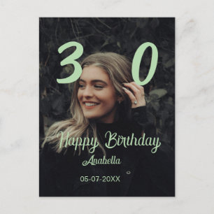 Carte Postale 30e anniversaire ajouter nom date année vert paste