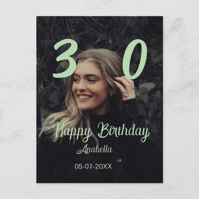Carte Postale 30e anniversaire ajouter nom date année vert paste (Devant)