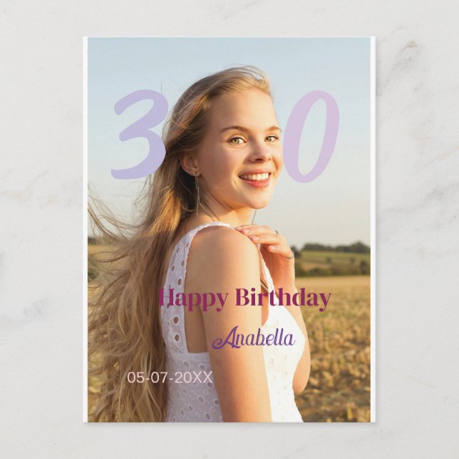 Carte Postale 30e anniversaire ajouter nom date année VIOLET ROS (Devant)