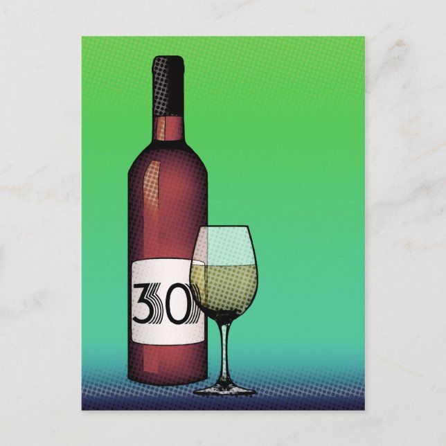Carte Postale 30e anniversaire : bouteille de vin & verre (Devant)