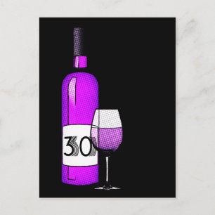 Carte Postale 30e anniversaire : bouteille de vin & verre