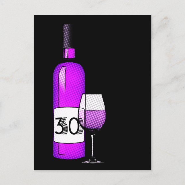 Carte Postale 30e anniversaire : bouteille de vin & verre (Devant)