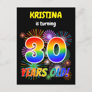 Carte Postale 30e anniversaire - Fun Fireworks, Rainbow Look "30