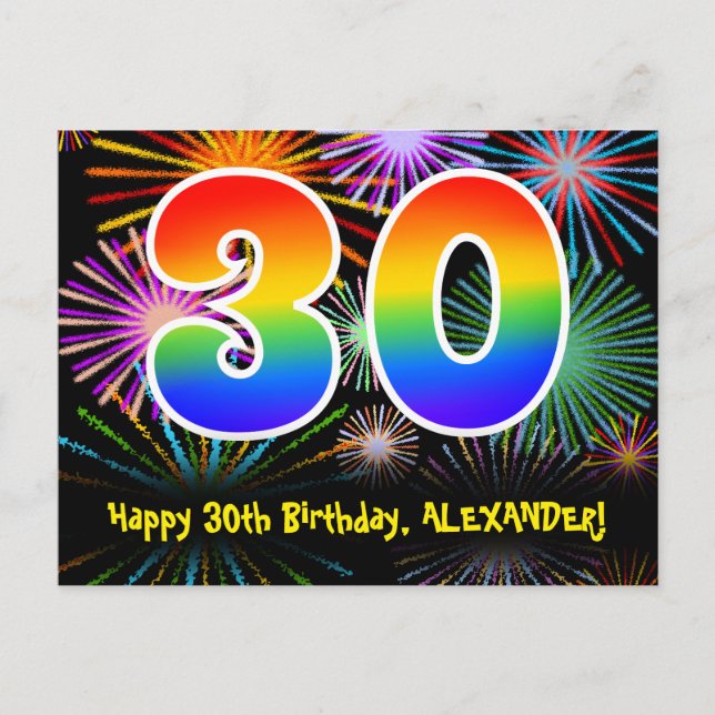 Carte Postale 30e anniversaire - Fun Motif Fireworks + Rainbow 3 (Devant)