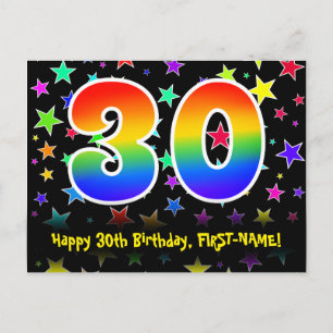 Carte Postale 30e Anniversaire : Motif Étoiles Amusantes, Arc-en