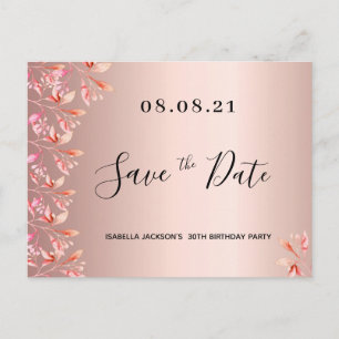 Carte Postale 30e anniversaire rose or blush floral enregistrer 