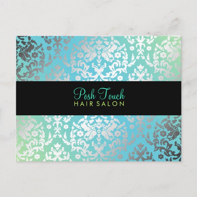 Carte Postale 311 Dazzling Damask Turquoise & Lime Black (Devant)