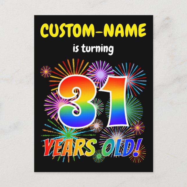 Carte Postale 31e anniversaire - Fun Fireworks, Rainbow Look "31 (Devant)
