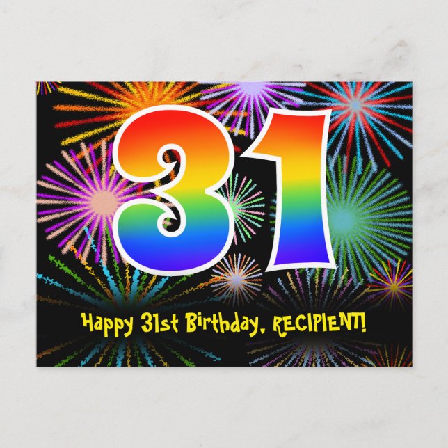 Carte Postale 31e Anniversaire – Motif de feux d'artifice amusan (Devant)