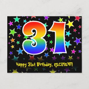 Carte Postale 31e Anniversaire : Motif Étoiles Amusantes, Arc-en