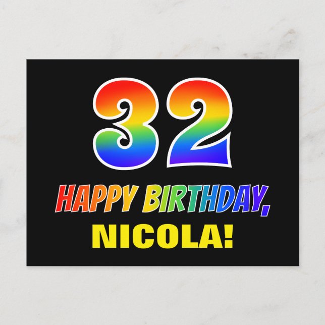 Carte Postale 32e anniversaire : Bold, amusant, simple, arc-en-c (Devant)