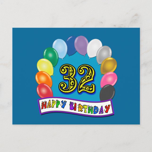 Carte Postale 32e anniversaire des ballons cadeaux (Devant)