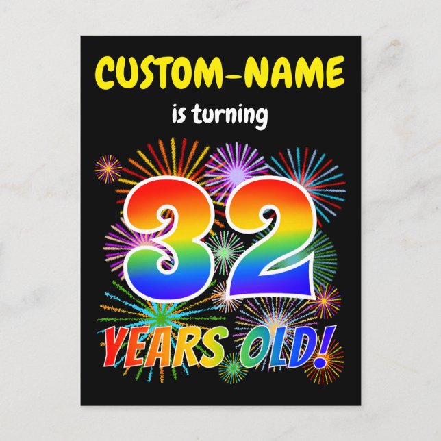 Carte Postale 32e anniversaire - Fun d'artifice, Rainbow Look "3 (Devant)