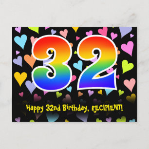 Carte Postale 32e anniversaire : Fun Hearts Motif, Arc-en-ciel 3