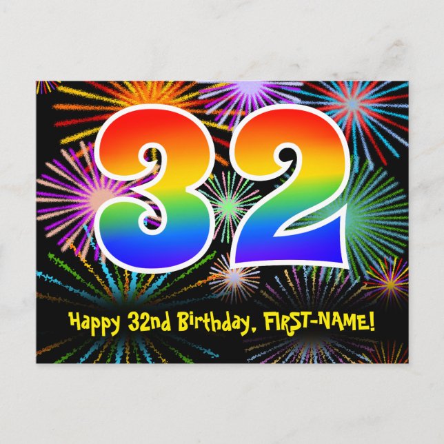 Carte Postale 32e Anniversaire – Motif de feux d'artifice amusan (Devant)