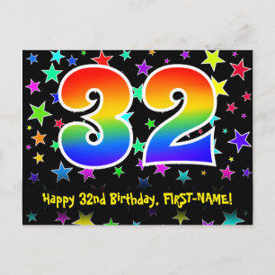 Carte Postale 32e Anniversaire : Motif Étoiles Amusantes, Arc-en
