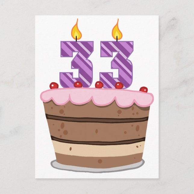 Carte Postale 33 ans sur le gâteau d'anniversaire (Devant)