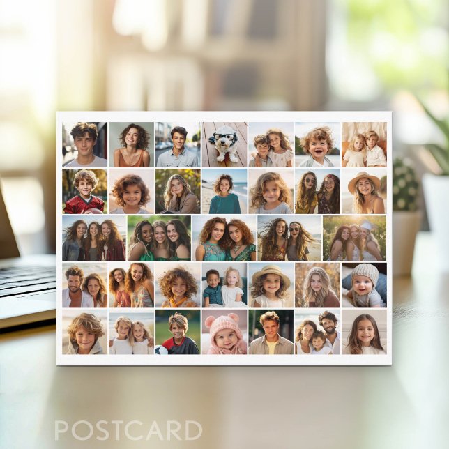 Carte Postale 33 Collage de photos - Grille sur fond blanc (Photo Postcard - Customize with your favorite photos)