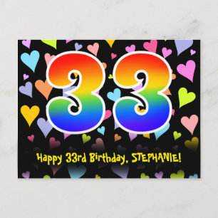 Carte Postale 33e Anniversaire : Motif coeurs amusants, Arc-en-c