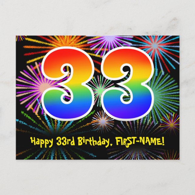 Carte Postale 33e Anniversaire – Motif de feux d'artifice amusan (Devant)