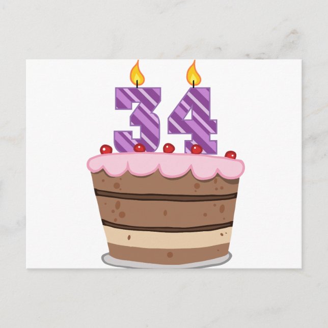 Carte Postale 34 ans sur le gâteau d'anniversaire (Devant)