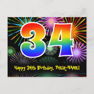 Carte Postale 34e Anniversaire – Motif de Feux d'Artifice Amusan