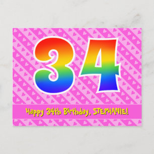 Carte Postale 34e anniversaire : Pink Stripes & Hearts, Arc en c