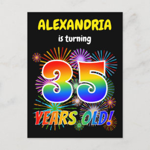 Carte Postale 35e anniversaire - Fun Fireworks, Rainbow Look "35