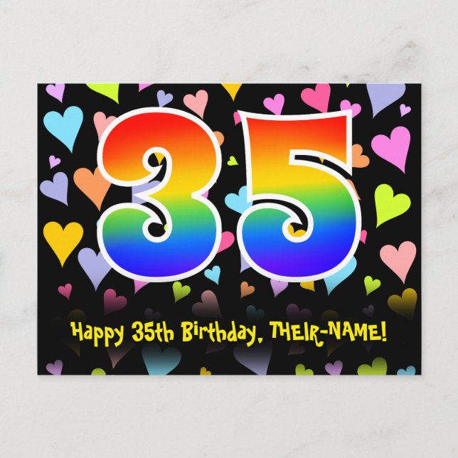 Carte Postale 35e anniversaire : Fun Hearts Motif, Arc-en-ciel 3 (Devant)
