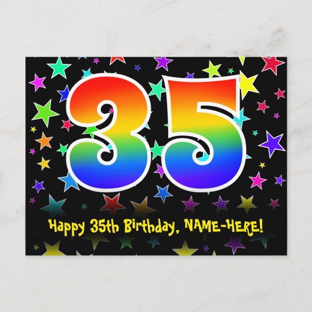 Carte Postale 35e anniversaire : Fun Stars Motif, Rainbow 35, No (Devant)