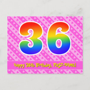 Carte Postale 36e anniversaire : Pink Stripes & Hearts, Arc en c