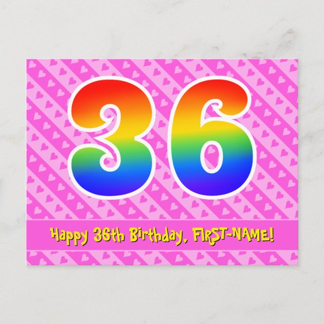 Carte Postale 36e anniversaire : Pink Stripes & Hearts, Arc en c (Devant)