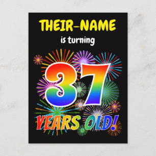 Carte Postale 37e anniversaire - Fun Fireworks, Rainbow Look "37