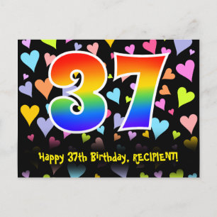 Carte Postale 37e Anniversaire : Motif Cœurs Amusants, Arc-en-ci
