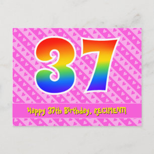 Carte Postale 37e anniversaire : Pink Stripes & Hearts, Arc-en-c