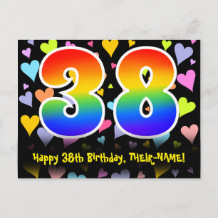 Carte Postale 38e anniversaire : Fun Hearts Motif, Arc-en-ciel 3