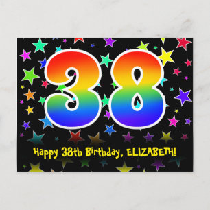 Carte Postale 38e anniversaire : Fun Stars Motif, Rainbow 38, No