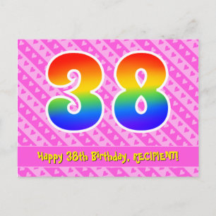 Carte Postale 38e anniversaire : Pink Stripes & Hearts, Arc-en-c