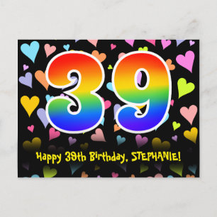 Carte Postale 39e Anniversaire : Motif Cœurs Amusants, Arc-en-ci