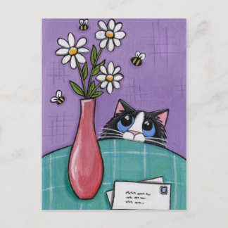 Carte Postale 3 Bees, 3 Flowers, 2 Letters - Cat Postcard