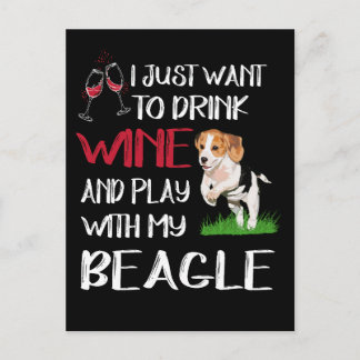 Carte Postale 3 Boire Du Vin Et Jouer Avec Mon Beagle