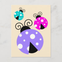 3 coccinelles en rose et bleu violet