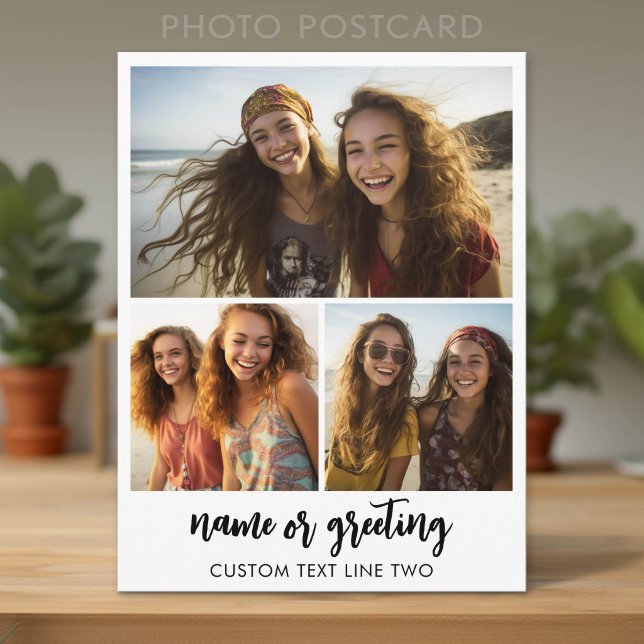 Carte Postale 3 Collage de photos avec texte de script  (Custom Photo Postcard)
