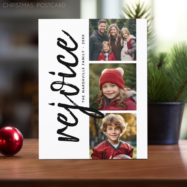 Carte Postale 3 Collage de photos - Moderne Joyeux Noël Réjouiss (Online Christmas Card Template. Modern design with place to add photos and text.)