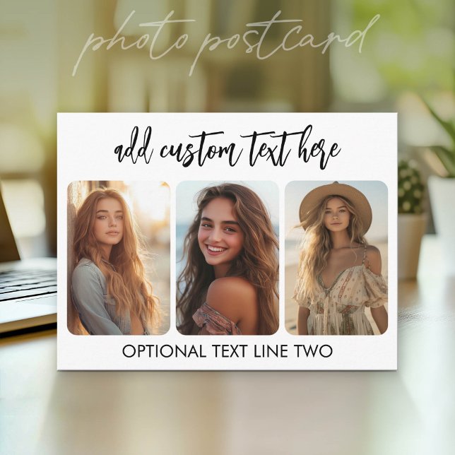 Carte Postale 3 Collage photo avec un script bounce tendance  (Photo Postcard - Customize with your favorite pics)