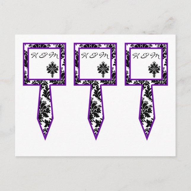 Carte Postale 3 Coupe Cake Pictures Black Purple Damask Lace Pri (Devant)