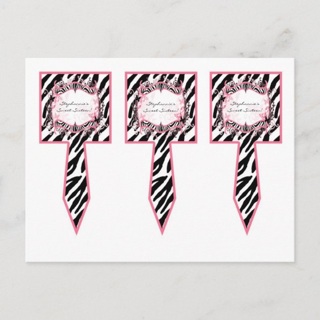 Carte Postale 3 Coupe Cake Pictures Girly Butterfly Zebra Print  (Devant)