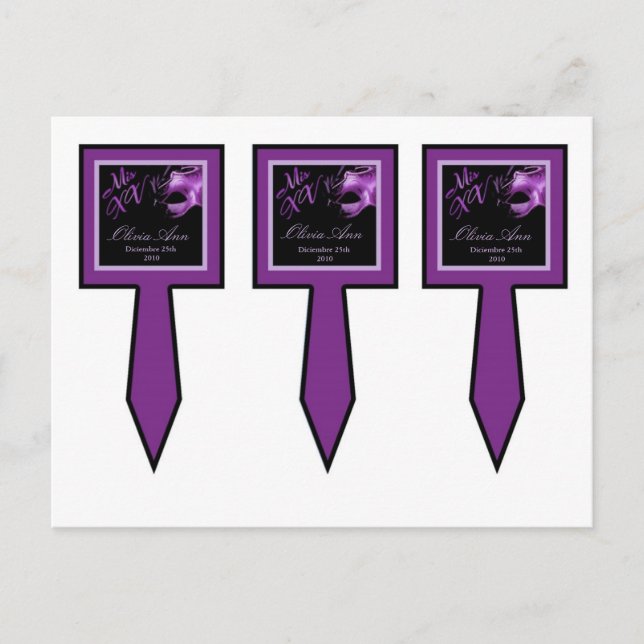 Carte Postale 3 Coupe Cake Pictures Mis XV Purple Lilac Black Pa (Devant)